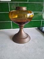 Vintage glazen en koperen onderzijde van olielamp, Ophalen of Verzenden