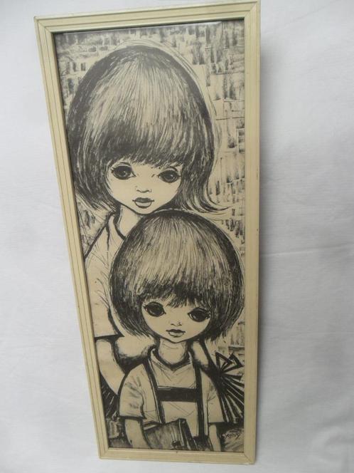 Nostalgische tekening in lijst, Antiek en Kunst, Curiosa en Brocante, Ophalen of Verzenden