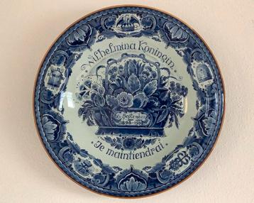 Delfts Blauw Wandbord Wilhelmina 1938 Porceleyne fles 35 cm beschikbaar voor biedingen