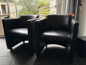 Leolux Fauteuil Zwart Leer (6 stuks) beschikbaar voor biedingen