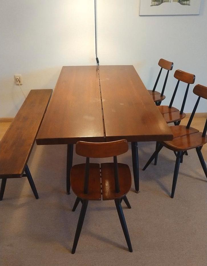 Complete vintage eethoek Pirkka van Ilmari Tapiovaara, Huis en Inrichting, Complete eetkamers, Gebruikt, 4 tot 6 stoelen, Ophalen