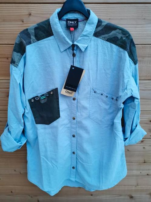 ONLY overhemd met studs en strassteentjes mt. 38, Kleding | Dames, Blouses en Tunieken, Nieuw, Maat 38/40 (M), Blauw, Verzenden