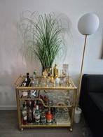 Vintage messing gouden bar cart op wieltjes glas trolley, Huis en Inrichting, Ophalen, Zo goed als nieuw