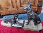 Groot zwaar art deco beeld op marmer, onyx: herdershonden, Antiek en Kunst, Ophalen