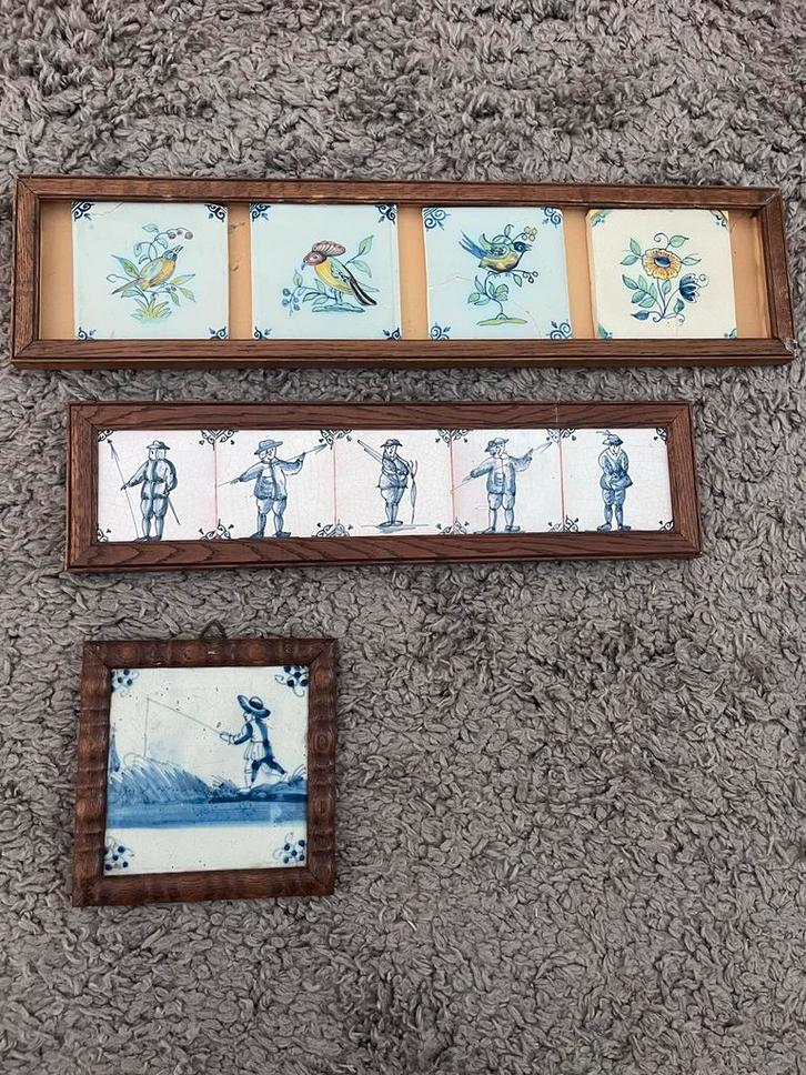 Ingelijste Tegeltjes Set - Delfts Blauw Stijl, Antiek en Kunst, Antiek | Wandborden en Tegels, Ophalen