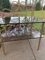 2 nachtkastjes vintage messing rook glas bijzettafel, Huis en Inrichting, Tafels | Bijzettafels, Ophalen, Minder dan 45 cm, Minder dan 55 cm