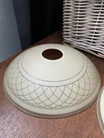 VINTAGE 2x ART DECO GLAZEN LAMPENKAPPEN ZACHT GEEL, Huis en Inrichting, Lampen | Lampenkappen, Gebruikt, Overige kleuren, Rond