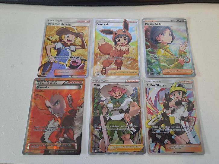 Setje Full Art trainers, Hobby en Vrije tijd, Verzamelkaartspellen | Pokémon, Nieuw, Losse kaart, Foil, Ophalen of Verzenden