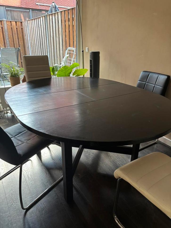 Ronde uitschuifbare eettafel, Huis en Inrichting, Tafels | Eettafels, Gebruikt, 100 tot 150 cm, Rond, Ophalen