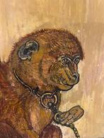 Schilderijtje van een aapje geschilderd op blik, Ophalen of Verzenden