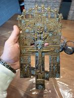 Bronzen 19e-eeuws Russisch Orthodox kruis met email, Antiek en Kunst, Antiek | Religie, Ophalen of Verzenden
