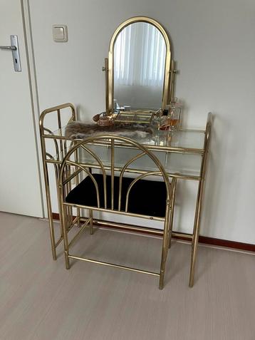 Messing vintage hollywood regency kaptafel incl stoeltje beschikbaar voor biedingen
