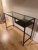 Glazen side table / laptoptafel met bureaustoel, Ophalen, 100 tot 150 cm, Zo goed als nieuw, Metaal