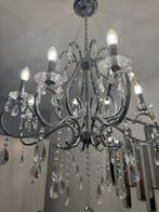 Zilveren Kroonluchter met Kristal - 8 Lampen, Huis en Inrichting, Lampen | Kroonluchters, Ophalen, Zo goed als nieuw, Metaal