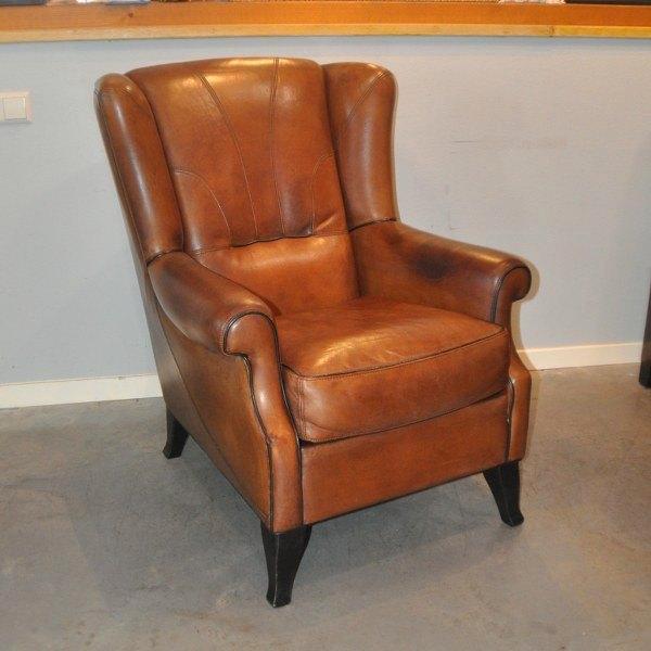Schapenleren fauteuil Mol&Geurts, Huis en Inrichting, Fauteuils, Gebruikt, Leer, 50 tot 75 cm, 75 tot 100 cm, Ophalen