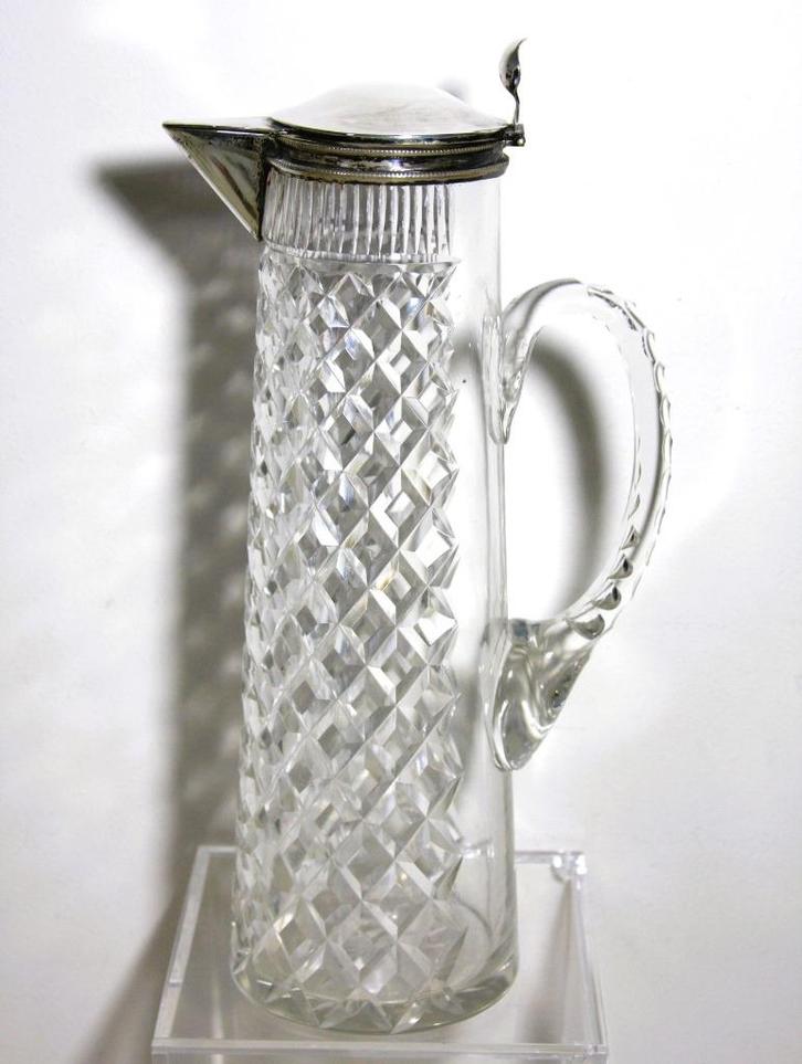 Kristallen schenkkan met verzilverd montuur 28 cm, Antiek en Kunst, Antiek | Glas en Kristal, Ophalen
