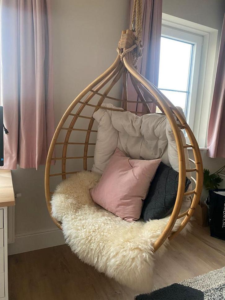 Hang stoel rotan, Huis en Inrichting, Stoelen, Gebruikt, Eén, Bruin, Ophalen