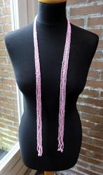 5 Snoertjes omknoop ketting roze & doorzichtig glaskraaltjes, Verzenden, Zo goed als nieuw, Roze, Overige materialen