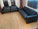 2 zwarte leren 3 zits banken, Huis en Inrichting, Ophalen of Verzenden, Gebruikt, Leer, Modern