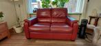 Mooie leren bordeauxrode bankstel 2 en 3 zitsbank, Ophalen, Gebruikt, 75 tot 100 cm, 200 tot 250 cm