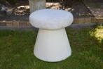 Vintage witte skai-leer mushroom poef met pluche stof beklee, Stof, Minder dan 50 cm, Gebruikt, Minder dan 50 cm
