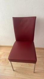 Te koop 6 echt leren eetkamerstoelen. Bordeauxrood ., Huis en Inrichting, Stoelen, Ophalen, Overige kleuren, Modern. Strak model.
