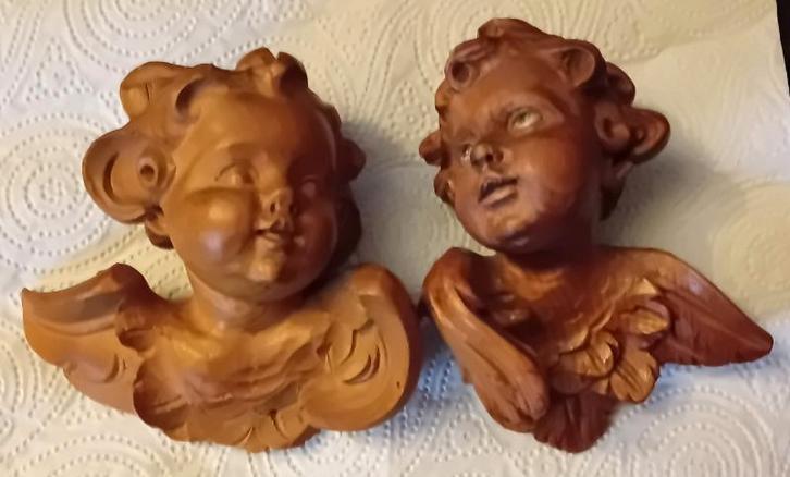 2 Antiek hand hout gestoken cupido/engelen hoofdjes 19e eeuw, Antiek en Kunst, Kunst | Beelden en Houtsnijwerken, Ophalen of Verzenden