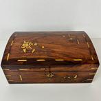 Antiek marquetry messing inleg sieradenkistje met tray 1900, Ophalen of Verzenden