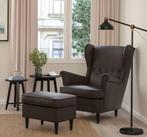 Prachtige staalblauwe FAUTEUIL met HOCKER., Ophalen, Zo goed als nieuw