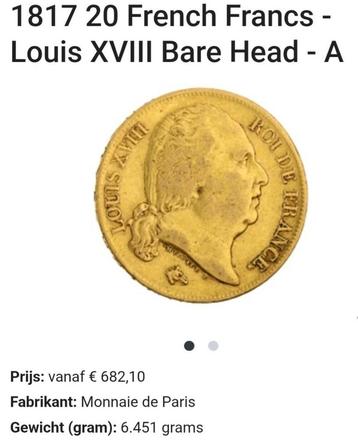 Frankrijk Koning Louis XVIII munt 20fr beschikbaar voor biedingen