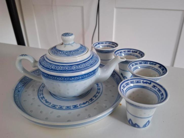 Chinees Mini Theeservies Blauw Wit, Antiek en Kunst, Antiek | Servies compleet, Ophalen of Verzenden
