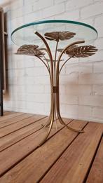 Planten Bijzettafel - Gouden Bladeren & Glas, Minder dan 55 cm, Rond, Nieuw, Glas