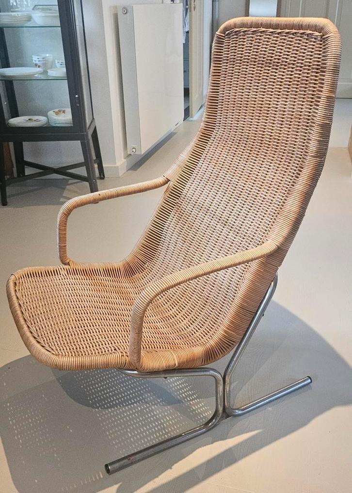 Vintage rotan fauteuil van Dirk van Sliedregt jaren 60., Huis en Inrichting, Fauteuils, Gebruikt, Riet of Rotan, 50 tot 75 cm