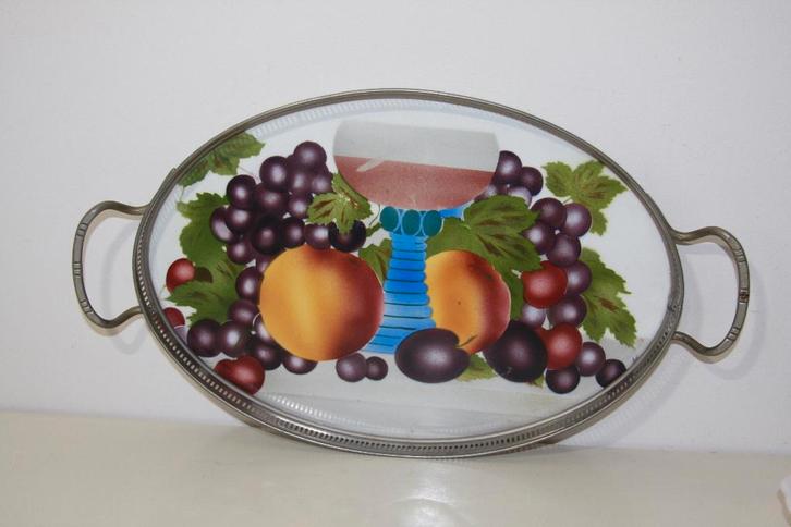 Duits porseleinen in tin gevat dienblaadje, Antiek en Kunst, Antiek | Woonaccessoires, Ophalen of Verzenden