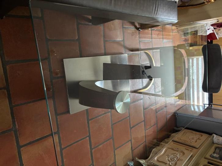 Eettafel glas, Huis en Inrichting, Tafels | Eettafels, Gebruikt, 50 tot 100 cm, 150 tot 200 cm, Vijf personen of meer, Rechthoekig