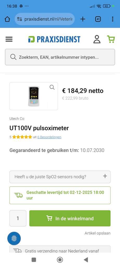 Gezocht: veterinaire saturatie of pulse oximeter., Dieren en Toebehoren, Overige Dieren-accessoires, Ophalen of Verzenden