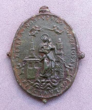 17 de eeuw GROTE Bronzen Pelgrims Hanger Scapulier Medaille beschikbaar voor biedingen