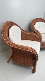 2 x vintage rotan fauteuil inclusief kussens stoel van riet, Ophalen, Boho, 75 tot 100 cm, Zo goed als nieuw