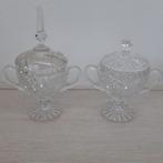 Mooi geslepen,vintage glazen roomstel, beide met deksel, Ophalen of Verzenden
