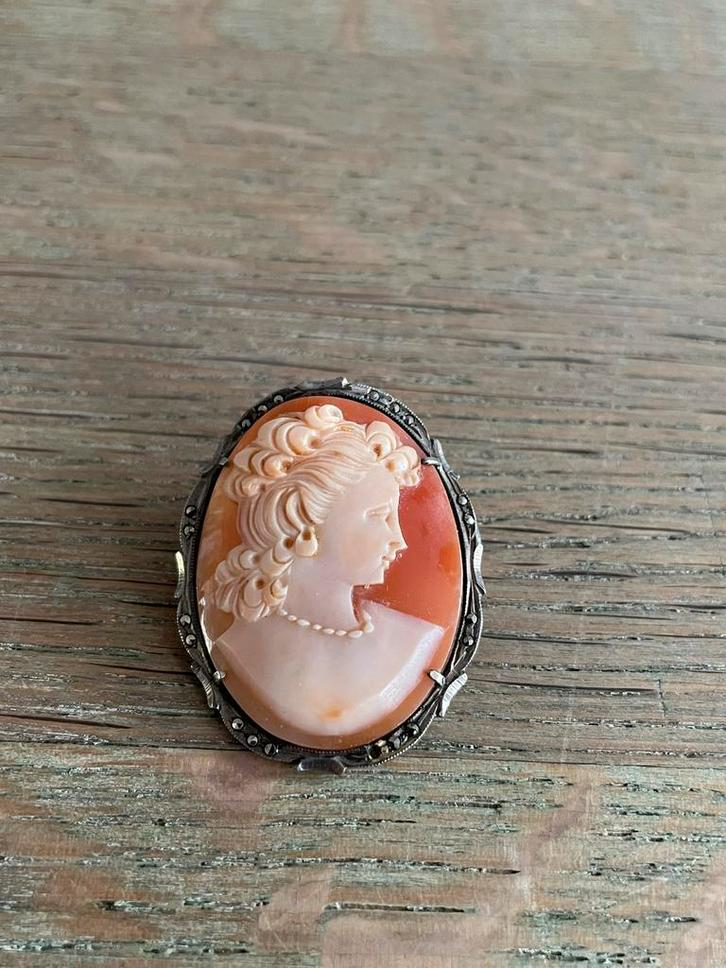 Prachtige vintage camee hanger zilveren broche, Sieraden, Tassen en Uiterlijk, Antieke sieraden, Broche, Zilver, Ophalen of Verzenden