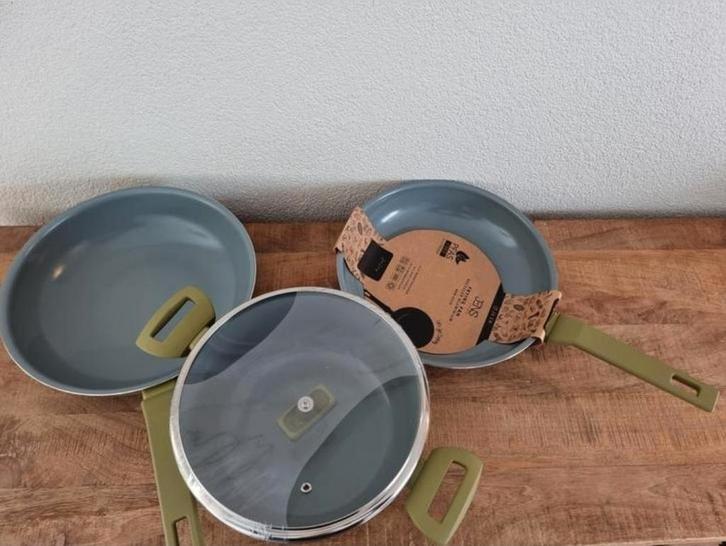 jens living pannenset 3 delig nieuw, Huis en Inrichting, Keuken | Potten en Pannen, Nieuw, Koekenpan of Braadpan, Ophalen of Verzenden