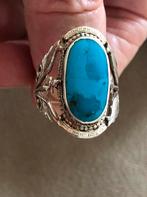 Turquoise Ring Grote ZilverSchitterende Vintage Blauw, Gebruikt, Blauw, Ophalen of Verzenden, 17 tot 18