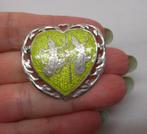 Sterling zilveren antieke broche met groen Emaillen nr.1670, Sieraden, Tassen en Uiterlijk, Antieke sieraden, Verzenden, Zilver