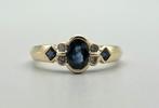 Gouden Vintage ring edelsteen saffier en diamant. 2025/514, Sieraden, Tassen en Uiterlijk, Ringen, Blauw, ., Ophalen of Verzenden