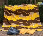 Vintage sprei 250x250cm incl 7 kussen geel/bruin, Ophalen of Verzenden, Eenpersoons