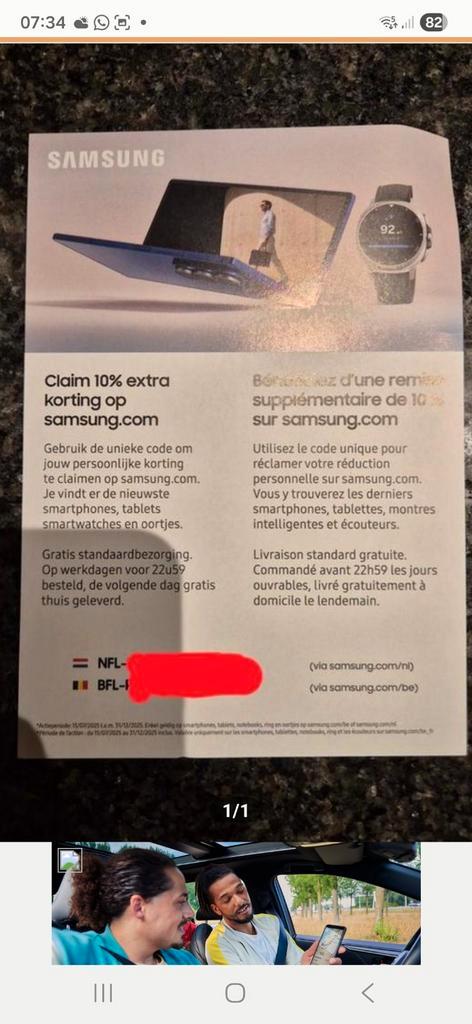 Samsung kortingscode 10 procent, Tickets en Kaartjes, Kortingen en Cadeaubonnen, Eén persoon, Kortingsbon