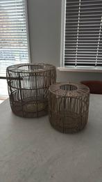 Colmore beige windlichten gevlochten metaal 38 en 21 cm, Overige materialen, 25 tot 50 cm, Beige, Ophalen of Verzenden