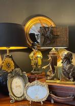 Engels antieke tafellamp met tweed kap, Ophalen of Verzenden