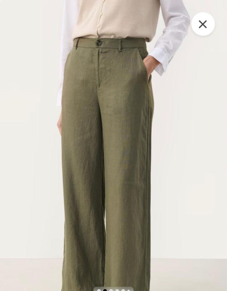 PART TWO linnen broek 36 kaki groen ZGAN, Kleding | Dames, Broeken en Pantalons, Zo goed als nieuw, Maat 36 (S), Groen, Lang, Ophalen of Verzenden