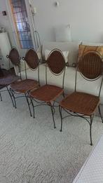 Eetkamerstoelen/bistrostoelen 4x, smeedijzer, solide, ZGAN🤎, Huis en Inrichting, Stoelen, Ophalen, Bruin, Vier, Riet of Rotan